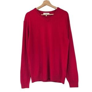 Turnbury 100% Merino Wool Red V Neck Pullover Lightweight Sweater